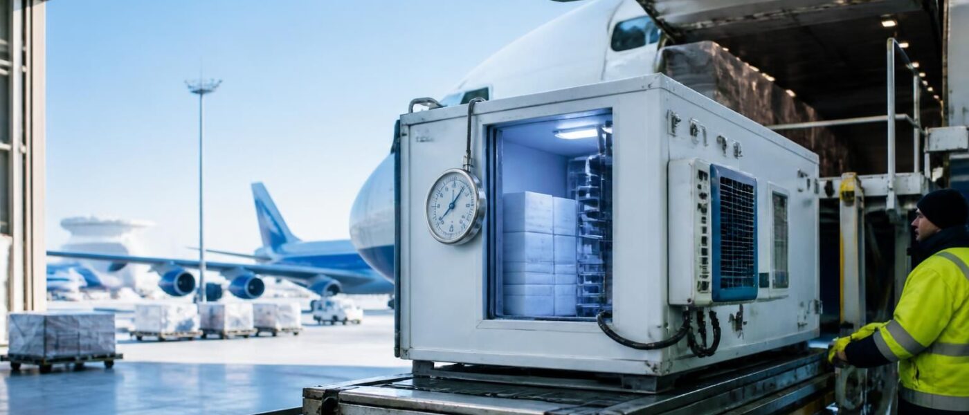 sicherer luftfracht-transport für pharmazeutika mit temperaturgeführter logistik und lückenloser kühlkette. effizient und zuverlässig für sensible medikamente.